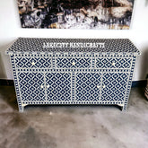 Bone Inlay Arctic Design 3 Drawers & 4 Doors Sideboard Table Indigo Blue